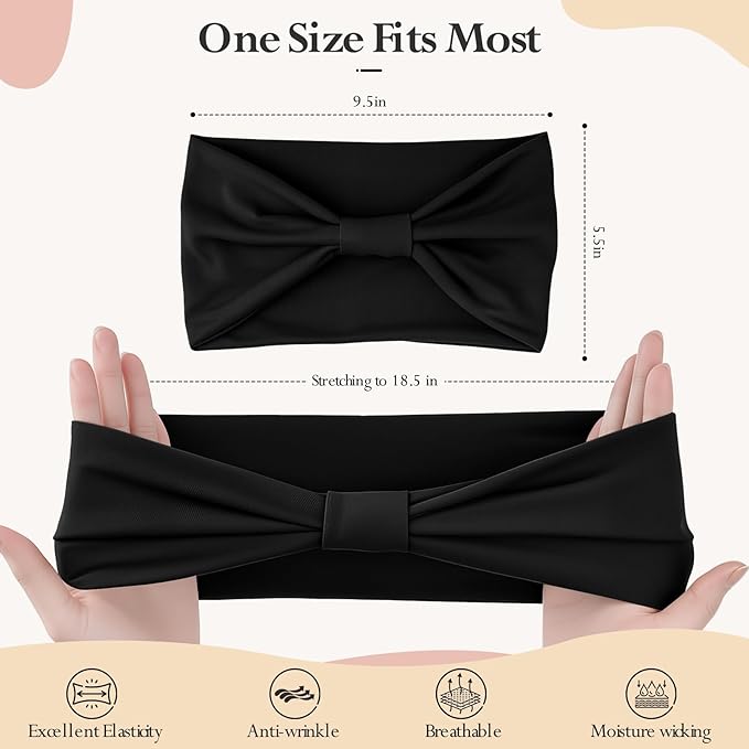 Headbands for Women, Wide Elastic Head Bands, Non-Slip Thick Hair Bands, Sports Stretchy Sweat Bands, Large Knotted Soft Headband for Washing Face, Makeup, Workout, Spa, Fashion, 6-Pack Black