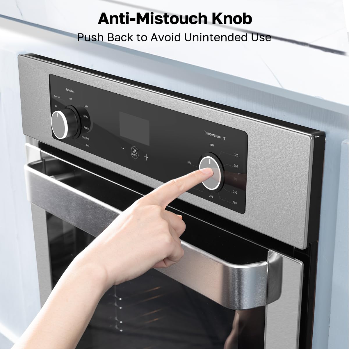 24 Inch Electric Wall Oven, ETL Certified, ThermoMate Built-in Oven with 2.6 Cu.ft Capacity, 9 Working Functions, Sensor Touch Control, Anti-Mistouch Knob, Stainless Steel