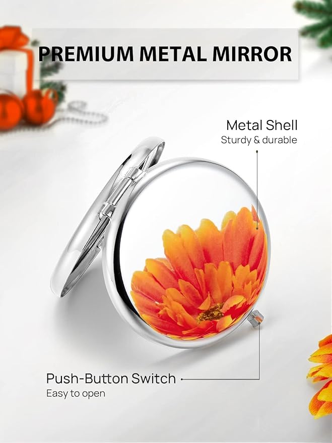 Compact Mirror Bulk, Pack of 6 Double-Sided 1X/2X Magnifying Metal Makeup Mirrors(Round, Silver)