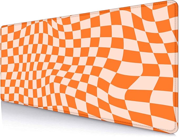 Orange Checkered Desk Pad, Boho Pattern Extra Large Mouse Pad, Desk Protector Pad, Writing Mat for Work Home Decor, Non-Slip Rubber Gaming Mouse Pads for Computer Laptop, 31.5 X 11.8 in