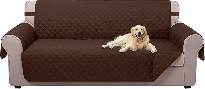 U-NICE HOME 4 Seater Sofa Cover 91 Inch Large Couch Covers for 4 Cushion Couch with Elastic Straps Water Resistant Furniture Protector Cover for Pets Cat (Sofa XX-Large, Brown/Brown)