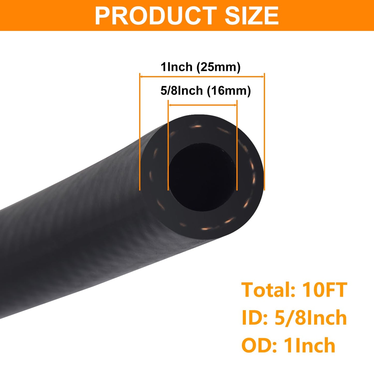 5/8 Inch ID Fuel Line Hose - 10FT Marine Grade Fuel Line with 10PCS Hose Clamps,300PSI High-Pressure Fuel Line for Automotive Fuel Systems Engines (5/8" ID-10Ft)
