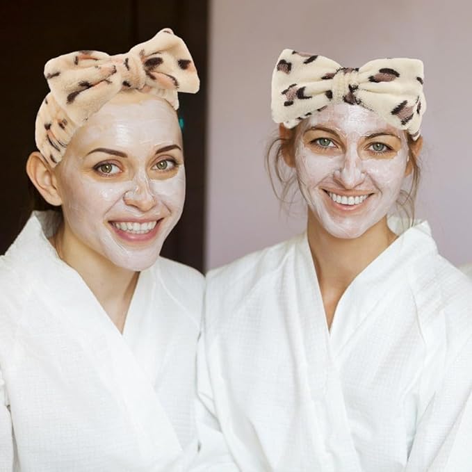 SPA Headbands for Washing Face Makeup Headbands with Bow Laurel Hair Band Women Facial Head Band Wrist Towel Wraps For Shower Face Mask Pink White, 6 Pack
