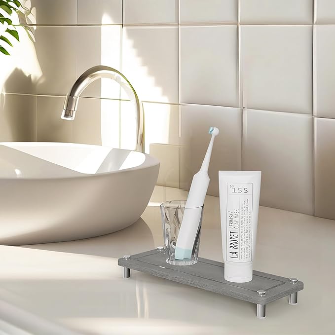 Kitchen Sink Caddy Water Absorbing Stone Tray For Sink, Diatomite Bathroom Countertop Tray Organizer, Faucet Stone Drying Mat Coaster Soap Dish Sponge Dispenser Holder (Grey)
