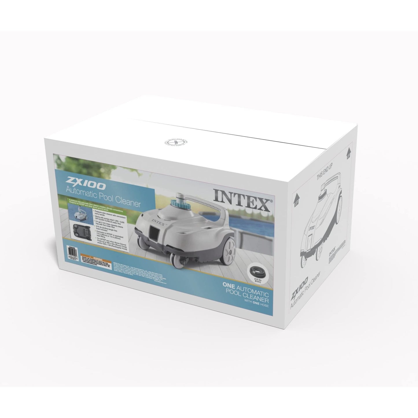 INTEX 28006E ZX100 Pressure-Side Above Ground Automatic Pool Cleaner: for Bigger Pools – Cleans Pool Floor – Removes Debris – Removable Filter Tray – 21ft Tangle Free Hose