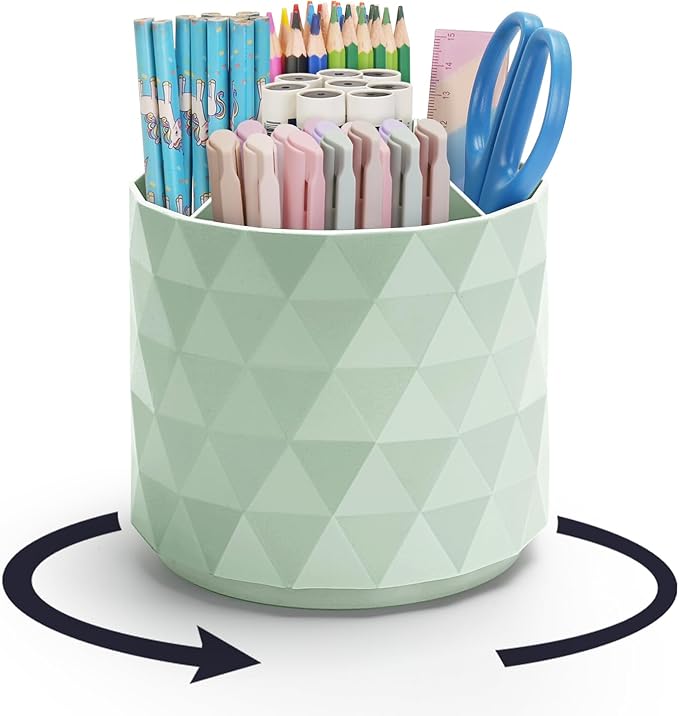 minimaliving Desk Organizer,Sparkling Diamond-like Pen Holder for Desk 360ÃÂ°Rotating Office Accessories,Pencil Cup with 5 Compartments Storage Box Caddy for Office,School,Home,Art Supply(Green)