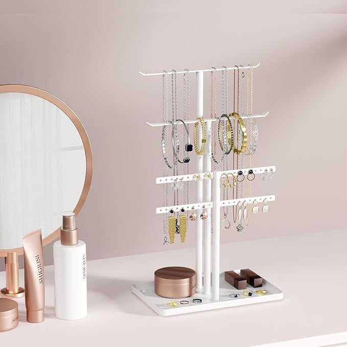 pickpiff White Jewelry Stand Holder Organizer: 12.5" Sturdy Hanger for 80 Pcs Jewelry, Jewlery Tower for Display Necklace, Earring, Bracelet, Watch