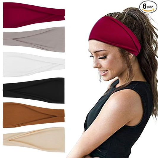 YONUF Fashion Headbands For Women Wide Headband Yoga Workout Head Bands Hair Accessories Band 6 Pack