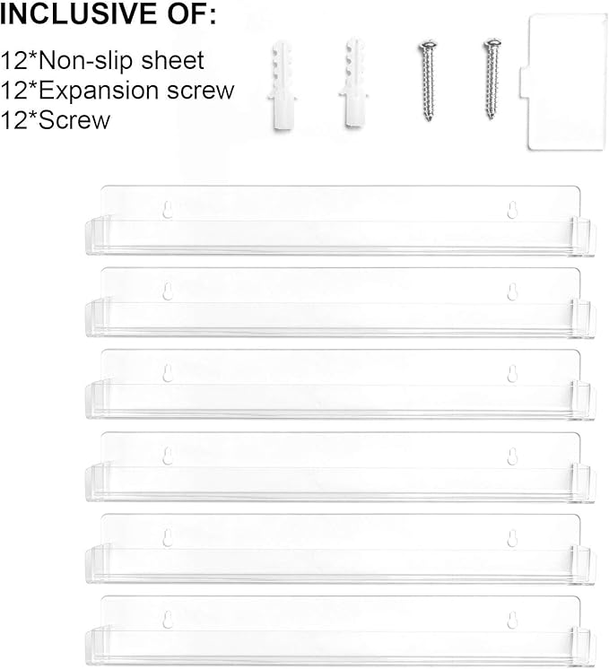 15" Acrylic 6 Shelves Nail Polish Wall Mounted Holder Paint Organizer Storage Rack Clear Hanging Nail Polish Shelf Floating Wall Mount Nursery Bookshelves Vinyl Display Record Holder.