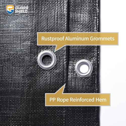 GUARD SHIELD Heavy Duty Tarp 16x20 Feet Black Tarp Large Outdoor Tarps Waterproof with Grommets Cover 12mil