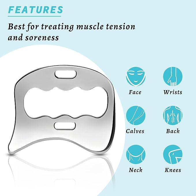 Stainless Steel Gua Sha Muscle Scraper Tool, Myofascial Scraping Tools for Physical Therapy, Lymphatic Drainage Massager, Soft Tissue Massage Tool