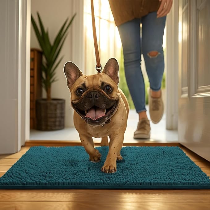 MudGuard Mat™ Dog Door Mat for Muddy Paws, Super Absorbent Microfiber, Non-Slip Indoor Mat, Quick Dry Chenille Mud Mat for Dogs & Entryway, Washable, Atlantic Blue 24" x 36"