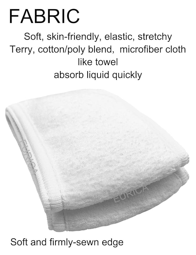 EUICAE Spa Headband Sweat Towel Wrap Non-Slip Stretchable Washable for Face Wash, Facial Treatment, Sports (White 5pcs)