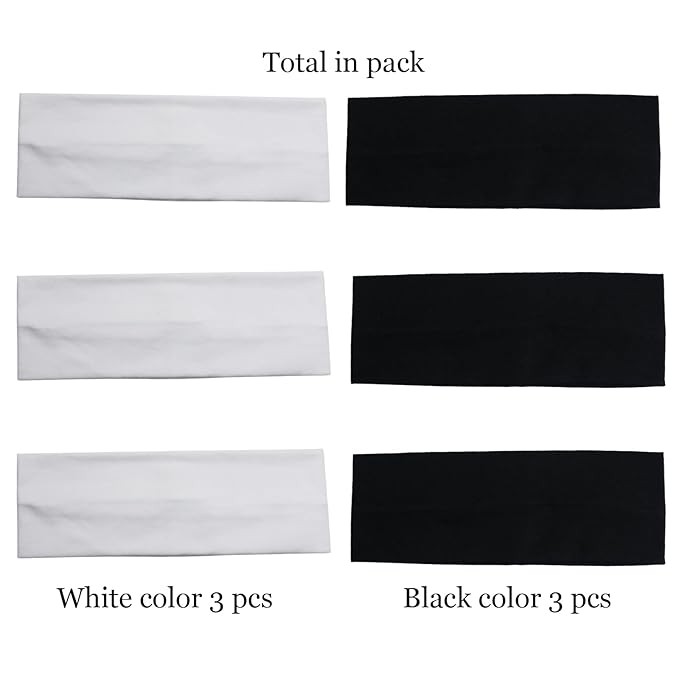 6 Pcs Black White Headbands for Women Hair Cotton Headband Non-slip Stretchy Elastic Head Wrap Holder Hair Accessories