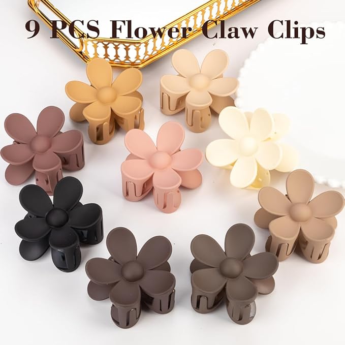 9 PCS Matte Hair Clips Set: Large Non-Slip Metal Claw Clips for Women's Thick & Thin Hair, 9 Styles with Strong Hold in Brown Color