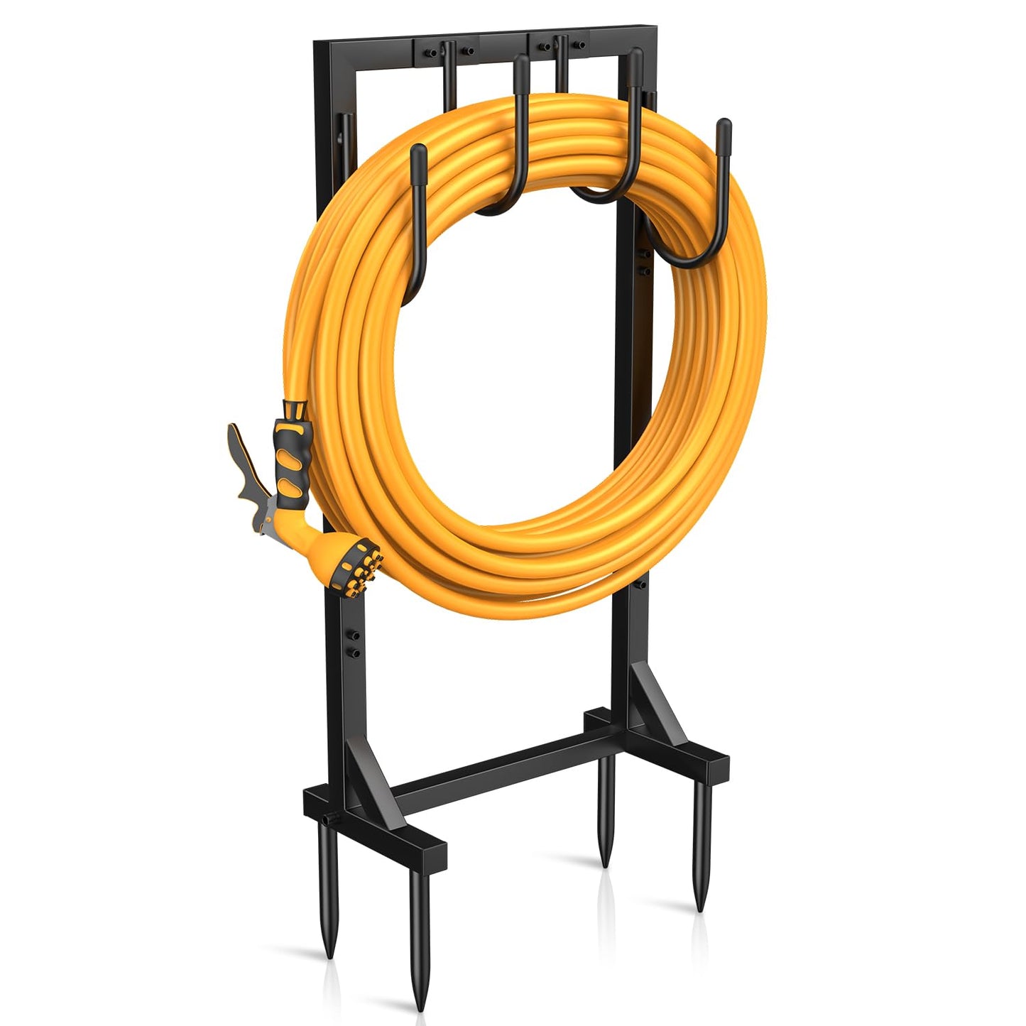 Yumatum Garden Hose Holder Reel, Upgraded Metal Hose Reels Holds 150ft Hose with 4 Large hooks, Heavy Duty Freestanding Water Hose Holders, Detachable Hose Storage Hanger for Outside