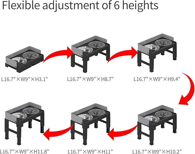 PAKEWAY Elevated Dog Bowls, Spill Proof, Tiltable Dog Feeder with 1 Slow Feeder Bowl &1 Stainless Steel Bowl, 6 Height Adjustable Raised Dog Bowls Stand for Medium Large Dogs