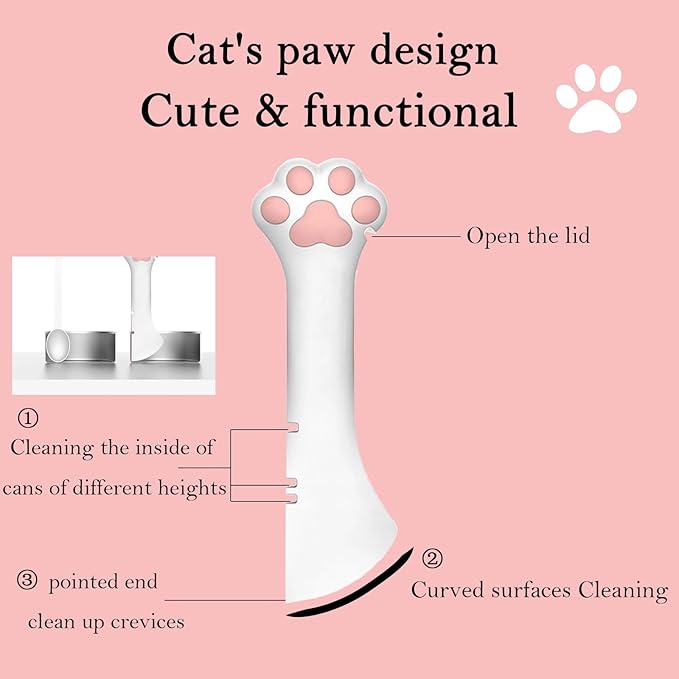 3 Pcs Pet Food Can Lids & One Can Spoon | Cute Paw Shape Opener Spatula Cat Wet Food Spoon | Universal BPA Free Silicone Covers for Dog Cat Cans(Pink)
