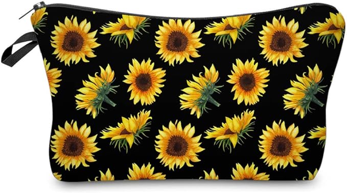Deanfun Makeup Case Small, Cosmetic Zipper Bag Waterproof for Purse Mini, Women Cute Traveling Accessories Pouch for Ladies Thanksgiving Gifts(Sunflower D2-52355)