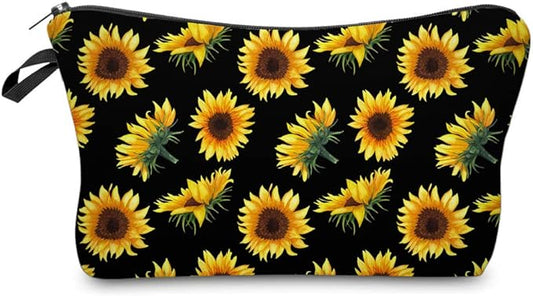 Deanfun Makeup Case Small, Cosmetic Zipper Bag Waterproof for Purse Mini, Women Cute Traveling Accessories Pouch for Ladies Thanksgiving Gifts(Sunflower D2-52355)