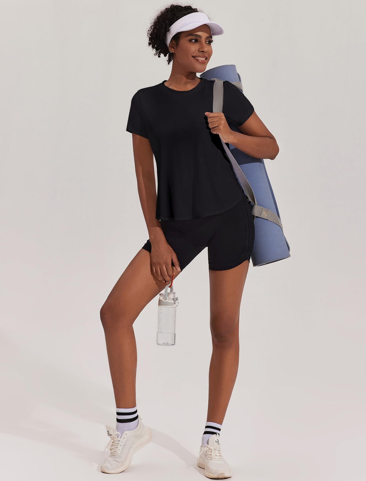 PINSPARK Womens UV Protection Workout T-Shirts Short Sleeve Loose Fit Yoga Top Moisture Wicking Sports Tee Shirts Black M