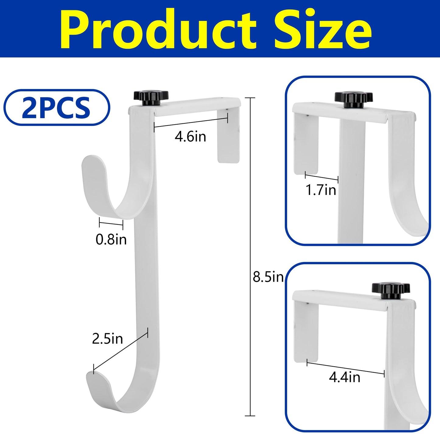 2 Pcs Double Pool Fence Hooks for Pool Equipment, Adjustable Pool Pole Hanger Holder, Rustproof Swimming Pools Skimmer Pole Hooks for Hanging Tool, Hose, Leaf Rakes, Nets Pool-Accessories (White)