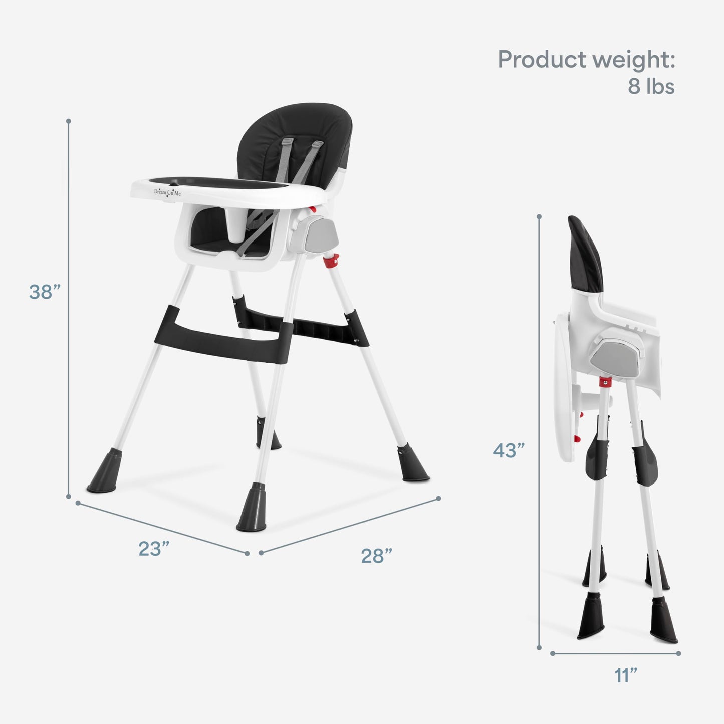 Dream On Me TableTalk 2-in-1 High Chair for Baby & Toddler – Convertible High Chair to Junior Chair, Removable Padded Seat, Dual Dishwasher-Safe Trays, Sturdy Steel Frame, Quick Folding Design – Black