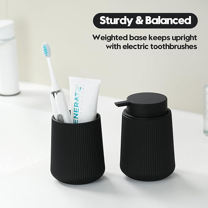 YAUKPH Black Striped Toothbrush Holder for Electric Toothbrushes Bathroom Organizer Cup for Toothpaste Kids & Adults