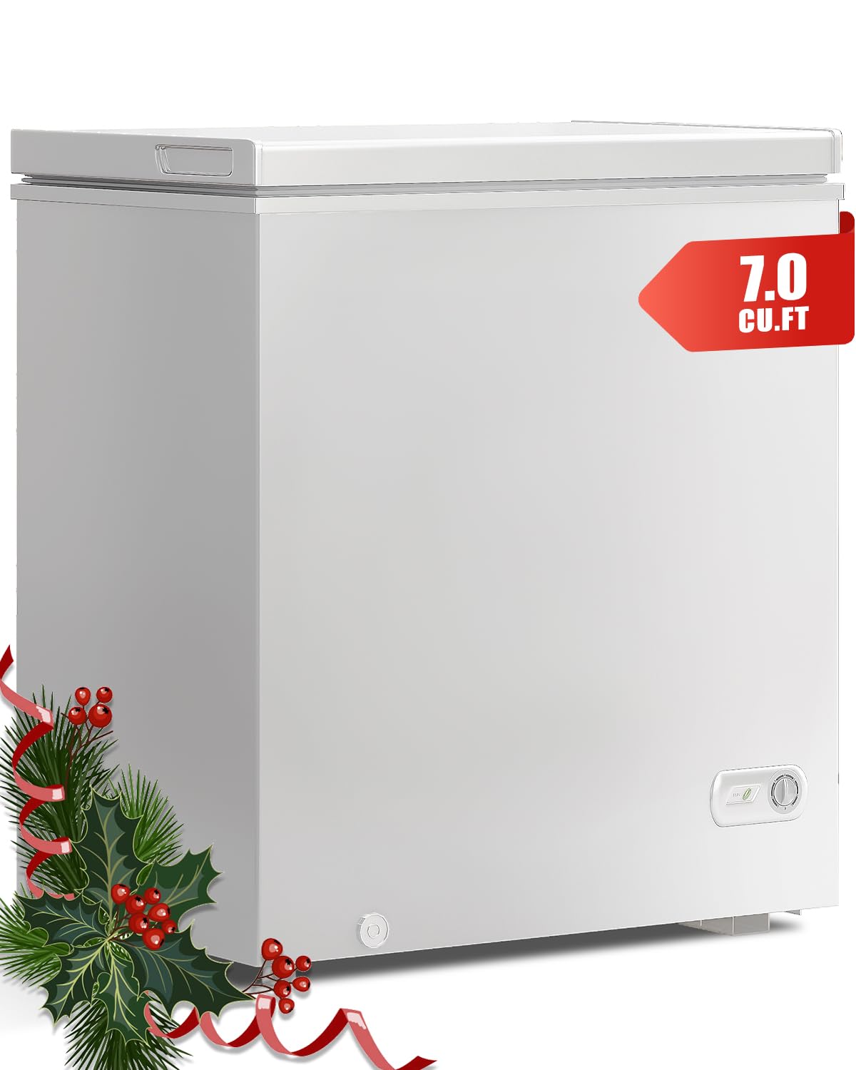 Muhub 7.0 Cubic Feet Chest Freezer, White Deep Freezer with Removable Baskets, Free Standing Top Open Door Compact Freezer with Adjustable Temperature (7.0 Cu.Ft)