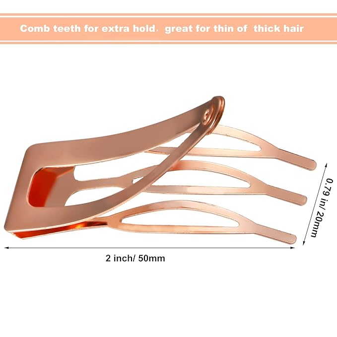 Chinco 24 Pcs Double Grip Hair Clips Metal Snap Clips Women Barrettes for Hair Making, Salon Supplies(Rose Gold,2 Inch)