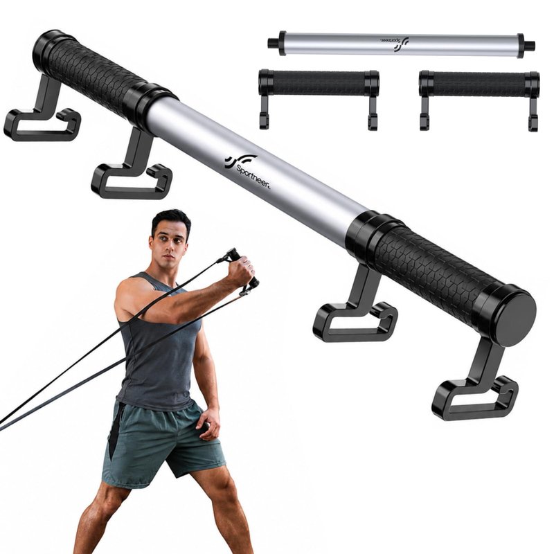 Resistance Band Bar, Sportneer Detachable Workout Exercise Bar Handles for All Kinds Resistance Bands - 3 in 1 Power Lifting Fitness Bar for Home Gym Full Body Workout
