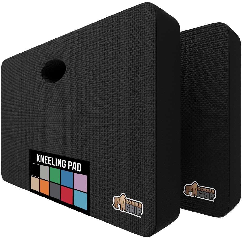 GORILLA GRIPÂ® Extra Thick Patent Pending Supportive Foam Kneeling Pad, 2 PK, Large Cushion Knee Pads for Gardening, Baby Bath, Dirt and Water Resistant, Workout and Garden Supplies, 17.5x11, Black