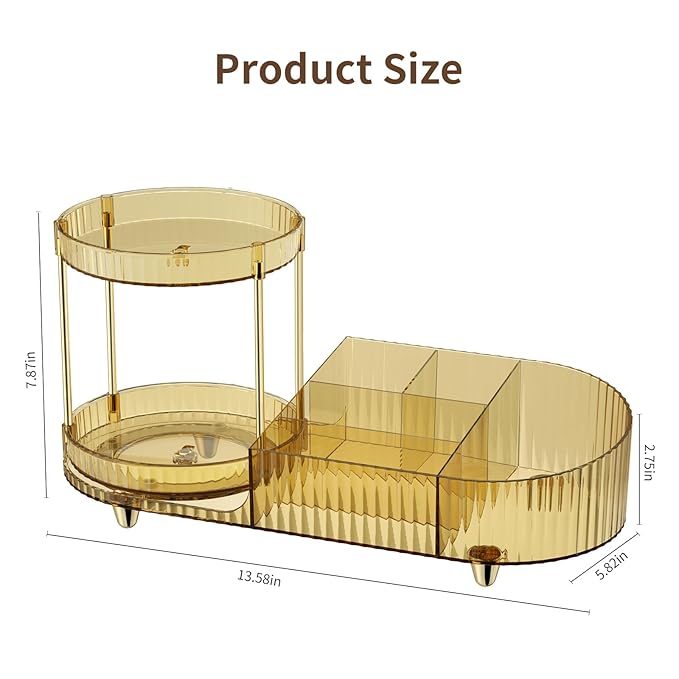 Rotating Makeup Organizer for Vanity, 2 Perfume Trays with 5 Compartments Cosmetic & Skincare Storage, Space Saving Beauty Organizers, Multi-Purpose Countertop Organizers for Bathroom, Desktop, Pantry