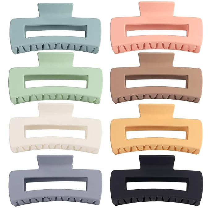 4.1 Inch Large Hair Claw Clips 8 Pcs Rectangle Big Hair Clips for Thick Hair Nonslip Claw Acrylic Banana Jaw Clips Hair Accessories for Women and Girls (Light Color)