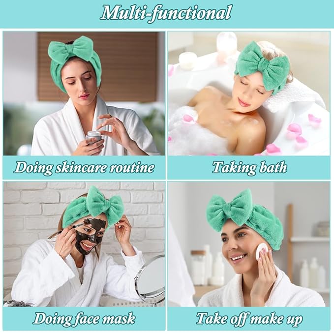Shintop Face Wash Headband, Soft Makeup Headband with Cute Bow Elastic Spa Headwear for Skincare Facial Mask Showers (Pea Green)