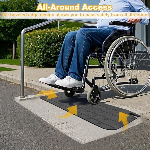 1.5" High 2 Pack Wheelchair Ramp Rubber Threshold Ramps for Home Doorways, 2200 lbs Weight Capacity, Non-Slip Surface for Wheelchair,Strollers,Scooters Home Doorways Use(1.5" High, 2 Pack)