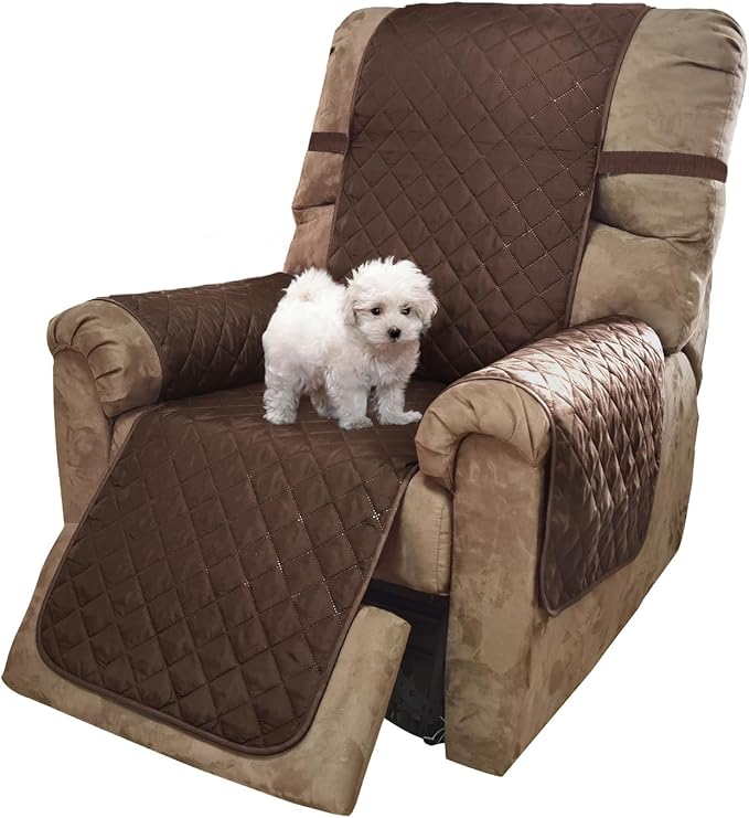U-NICE HOME Recliner Chair Covers Reversible Chair Cover Pet Covers for Dogs with Elastic Straps Water Resistant Diamond Quilted (28''Recliner Oversized, Chocolate/Chocolate)