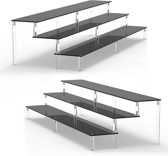AZEAM 2 Packs 15 3/4 inch Acrylic Riser Display Stand Shelf Clear 3 Tier Display Shelves Compatible with Figures Cupcake Stand Food Dessert Holder
