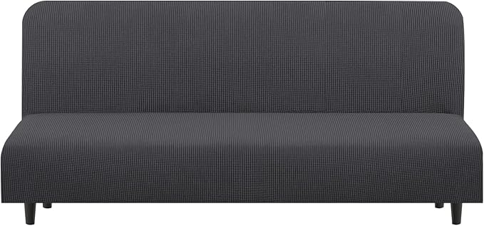 U-NICE HOME Stretch Futon Cover Armless Bed Slipcover - Soft Jacquard Fabric Washable for Pet Friendly, Dark Grey