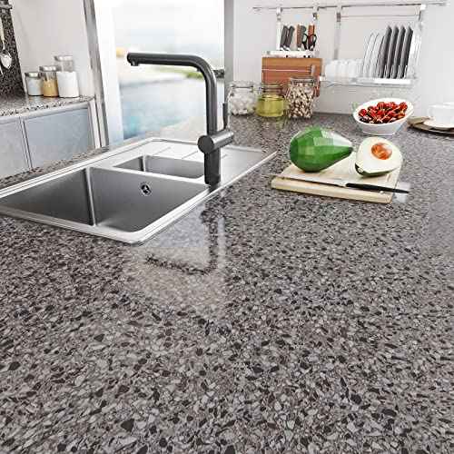 Yenhome Black Granite Contact Paper for Countertops Waterproof Granite Countertop Contact Paper Self Adhesive Marble Counter Top Covers for Kitchen Island Bathroom Cabinets Granite Wallpaper 17.7"x80"