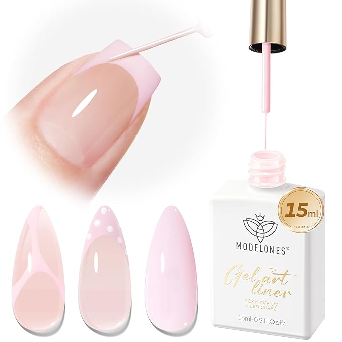 modelones Pink French Tip Liner Gel Polish, 15 ML Light Baby Blush Pastel Color Soft Pale Paint Swirl Nail Art with Fine Line Brush Soak Off U V DIY Home Salon Professional Manicure Gift for Women