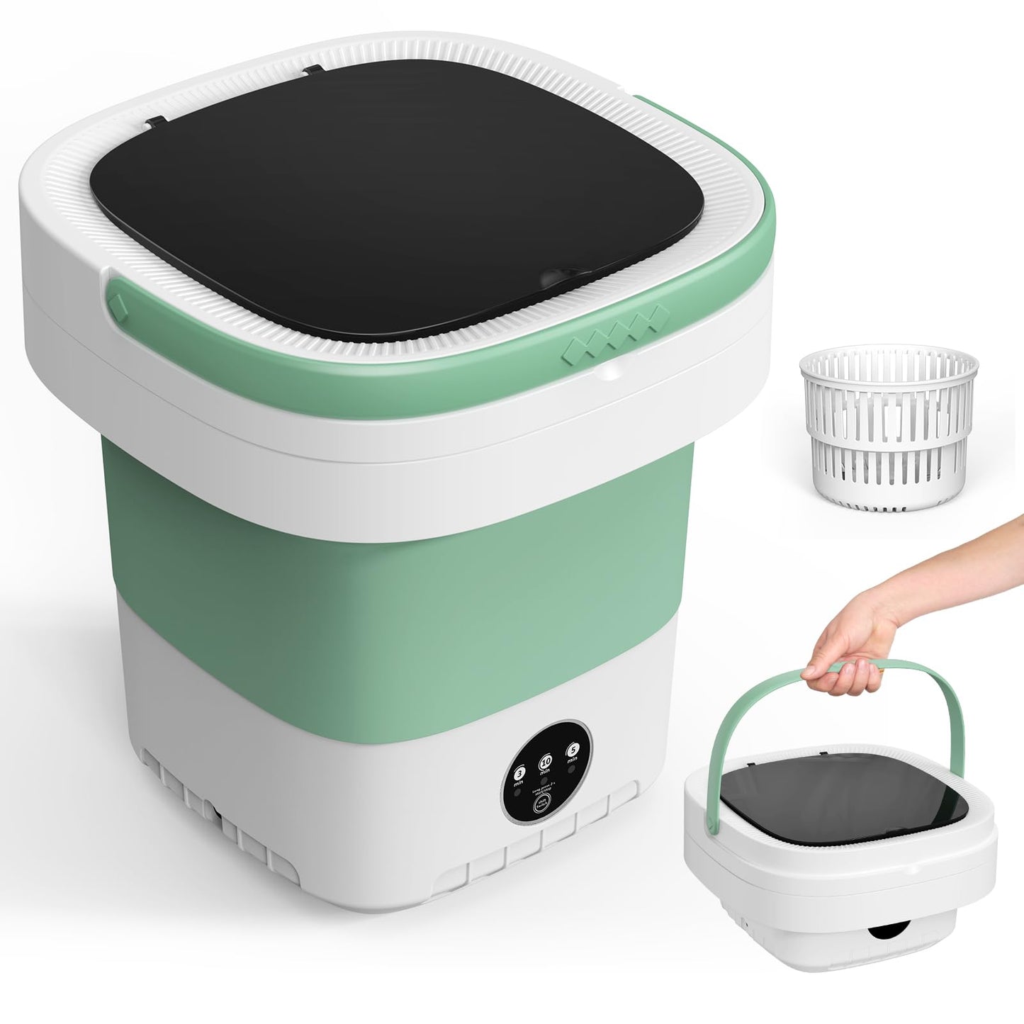 Portable Washing Machine, 12L Upgraded Mini Washing Machine With Spin Basket, Foldable Washer Cleaning for Underwear, Baby Clothes Socks and Small Items, Small Washer for Apartments, Dorm,RV (Green)