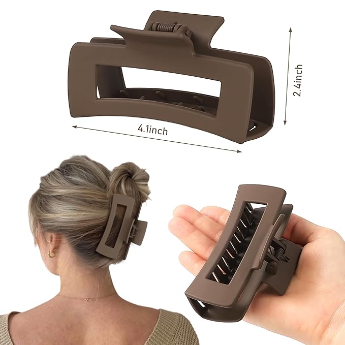 8 Pcs Large Hair Claw Clips, 4.1 Inch Non-slip Big Square Matte Hair Claws for Women, Strong Hold Banana Clip for Thick Thin Hair(Coffee)