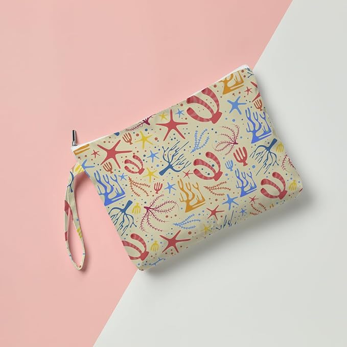 Fokongna Wet Bag, Small Portable Waterproof Multi-Functional Organizer for Women, Ideal for Daily, Beach & Travel，Vintage Cream Nautical Elements