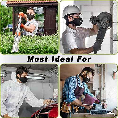 BASE CAMP Upgrade M Plus Dust Mask 2 Pack, Breathable Reusable Dust Face Mask with 6 Activated Carbon Filters for Woodworking Construction Mowing Grinding