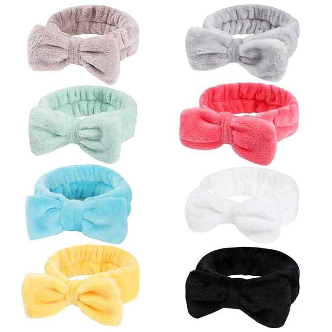 8 Pack Spa Headbands for Women, Soft Bow Skincare Headband for Washing Face, Skincare, Salon & Makeup, Bulk Spa Party Favors, Ideal Christmas Gifts or Stocking Stuffers for Teen Girls