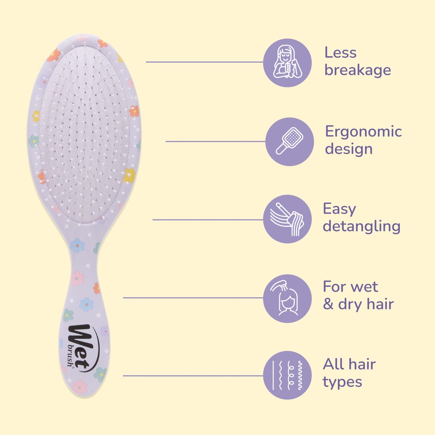 Wet Brush Original Detangling Hair Brush, Hello Disney Daisy Duck - Ultra-Soft IntelliFlex Bristles - Detangler Brush Glide Through Tangles With Ease For All - For Women, Men, Wet & Dry Hair