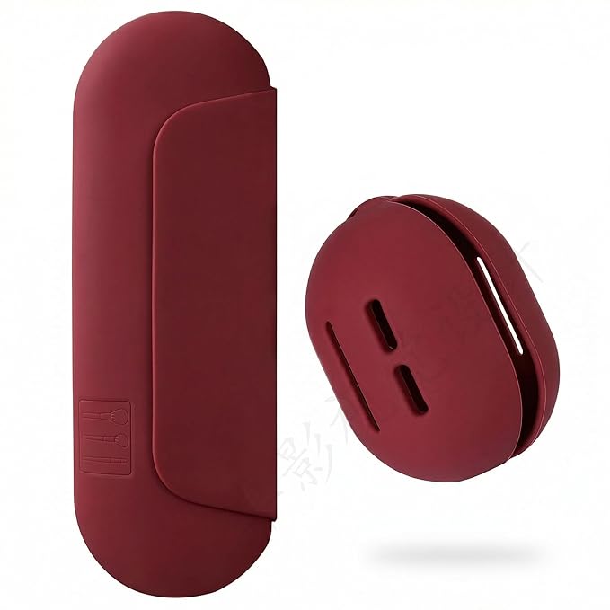2 IN 1 Silicone Makeup Brush Holder with Beauty Make Up Sponge Holder Case：Soft Portable Cosmetic Face Brushes Holder with Upgrade Anti-Fall Out Magnetic Closure - Red