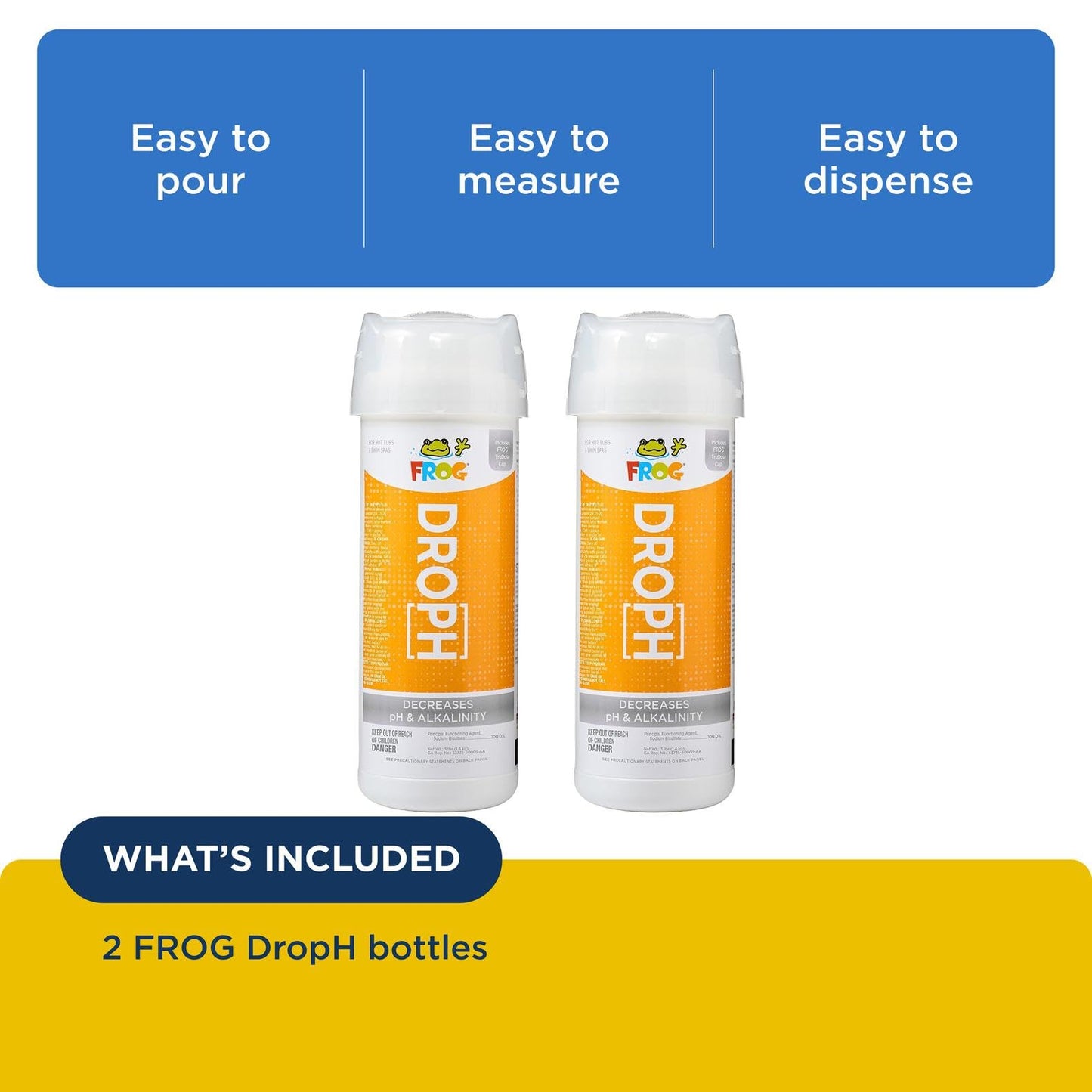 FROG DropH pH and Total Alkalinity Decreaser for Hot Tubs and Swim Spas - 3 lb Bottle with TruDose Measuring Cap for Easy Maintenance & Balancing - 2 Pack