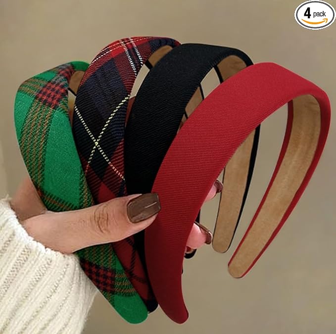 Huachi Plaid Headbands for Women Red Headband Non Slip 1 inch Wide Cute Headband for Girls, Holiday Head Bands Elastic Hair Bands Fashion Hair Accessories